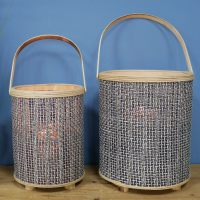 Set of Two Rattan & Wood Lanterns 