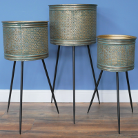 Art Deco Metal Indoor Planters- Set of 3 Art Deco Metal Indoor Planters- Set of 3