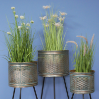 Art Deco Metal Indoor Planters- Set of 3 in Situ Art Deco Metal Indoor Planters- Set of 3 in Situ