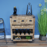 Iron and Mango Wood Industrial Wine Cabinet  Iron and Mango Wood Industrial Wine Cabinet