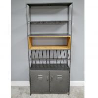 Empty Metal & Fir Wood Industrial Wine Cabinet 