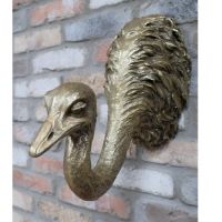 Brushed Gold Ostrich Head Wall Bust in Situ