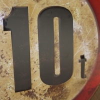 Close up of "10t" Metal House Sign
