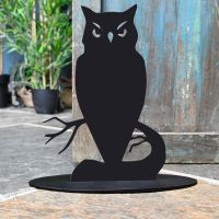 Owl Door Stop Next to a Rustic Blue Door