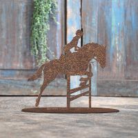 Show Jumping Horse Rustic Iron Door Stop in Front of a Rustic Blue Door Show Jumping Horse Rustic Iron Door Stop in Front of a Rustic Blue Door