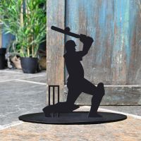 Cricket Player Iron Door Stop in Black