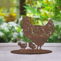 Rustic Hen & Chicks Silhouette Ornament Created From Steel