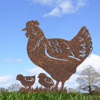 Rustic Hen & Chicks Silhouette Ornament in the Garden