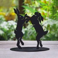 Boxing Hares Black Silhouette Ornament Created From Steel