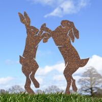 Boxing Hares Rustic Silhouette Ornament in the Garden