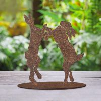 Boxing Hares Rustic Silhouette Ornament Created From Steel