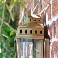 Side view of antique brass wall light 