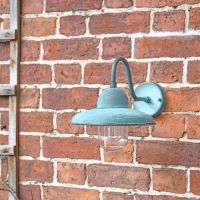 Verdigris Curved Wall Hanging Lantern mounted to Wall 