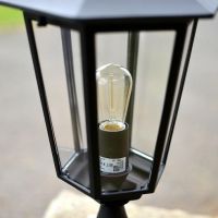 Traditional Black Arched Base Pillar Light Clear Panes Traditional Black Arched Base Pillar Light Clear Panes