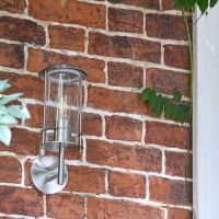 Contemporary Stainless Steel Wall Lantern on Brick Wall in Situ