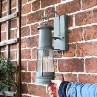 Grey Traditional Wall Lantern with Bracket to Scale