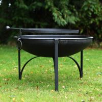 Side View of the Simple Kadai Fire Bowl with Swing Arm Barbecue Rack Side View of the Simple Kadai Fire Bowl with Swing Arm Barbecue Rack