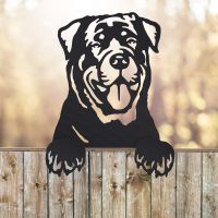Black Rottweiler Leaning Fence Topper