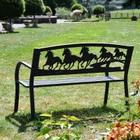 Rear view of running horse garden bench 