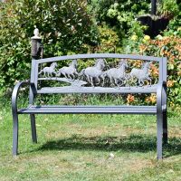 Front view of running horse garden bench 