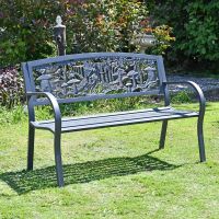 Angled view of cast iron bench in situ 