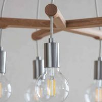 Close up of Oak and Satin Nickel Light