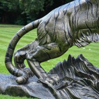 Close up of rear view of Tiger Sculpture and Plinth