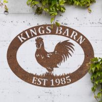 Deluxe Rooster Iron Oval House Name Sign in Rustic 