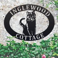 Sitting Cat Iron Oval House Name Sign  Sitting Cat Iron Oval House Name Sign