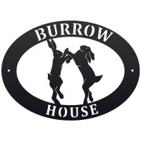 Boxing Hares Iron Oval House Sign in a Black Finish