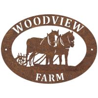 Horse & Plough Oval House Name Sign with White Wall