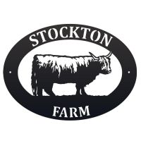 Highland Cow Iron Oval House Sign in a Black Finish Highland Cow Iron Oval House Sign in a Black Finish