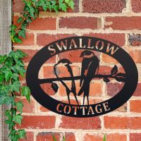 Oval House Name Sign with Swallow Motif 