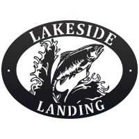 Freshwater Salmon Iron Oval House Sign in a Black Finish Freshwater Salmon Iron Oval House Sign in a Black Finish
