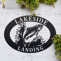 Freshwater Salmon Iron Oval House Sign in Situ Freshwater Salmon Iron Oval House Sign in Situ