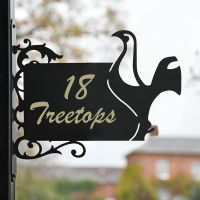 Contemporary Cockerel Iron Bracket House Name Sign Finished in Black