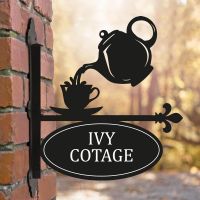Teapot & Cup Iron Bracketed House Name Sign 
