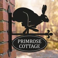 Running Hare Iron Bracketed House Name Sign on Brick Wall 