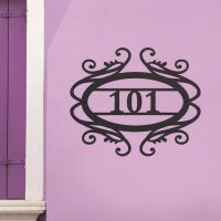 Victorian Scroll House Number Sign on Pink Wall 