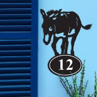 Donkey Iron House Number Sign in Situ on a Blue Wall