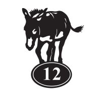 Donkey Iron House Number Sign Finished in Black With White Numbering