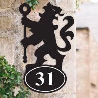 Lion with Staff Iron House Number Sign