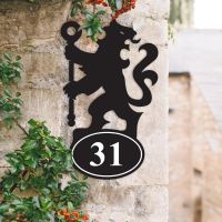 Lion with Staff Iron House Number Sign in Full 