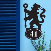 Lion with Staff Iron House Number Sign in Situ 