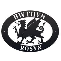 Welsh Dragon Iron Oval House Sign in a Black Finish