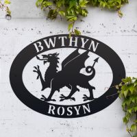 Welsh Dragon Iron Oval House Sign in Situ