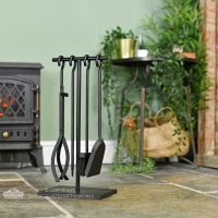 Modern Black Fireside Companion Set In Living Room Setting