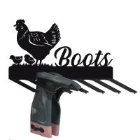 Wall Mounted Hen & Chicks Iron Boot Holder Finished in Black