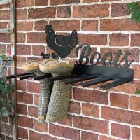 Wall Mounted Hen & Chicks Iron Boot Holder in Situ Holding Wellys