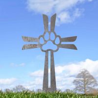 Close-Up of Unfinished Contemporary Paw Print on Cross Grave Marker Ground Spike Close-Up of Unfinished Contemporary Paw Print on Cross Grave Marker Ground Spike
